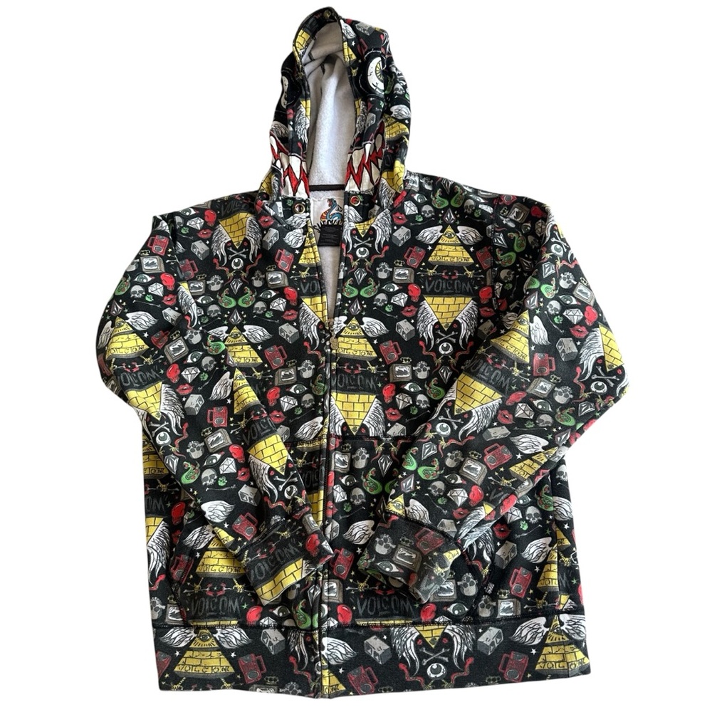 Ryan sheckler Volcom Co Op Mask screen-printed zip‎ up hoodie sweatshirt size L